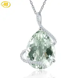 Hutang 15.1ct Green Amethyst Prasiolite 925 Silver Pendant for Women Natural Big Gemstone Sterling Silver Chain Fine Jewelry