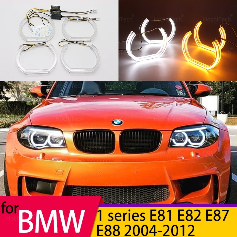 

For BMW 1 Series E82 E88 E87 E81 2004-2012 LED Crystal Angel Eyes Cut Style DRL DTM U Shape Light 6000K White Yellow Color