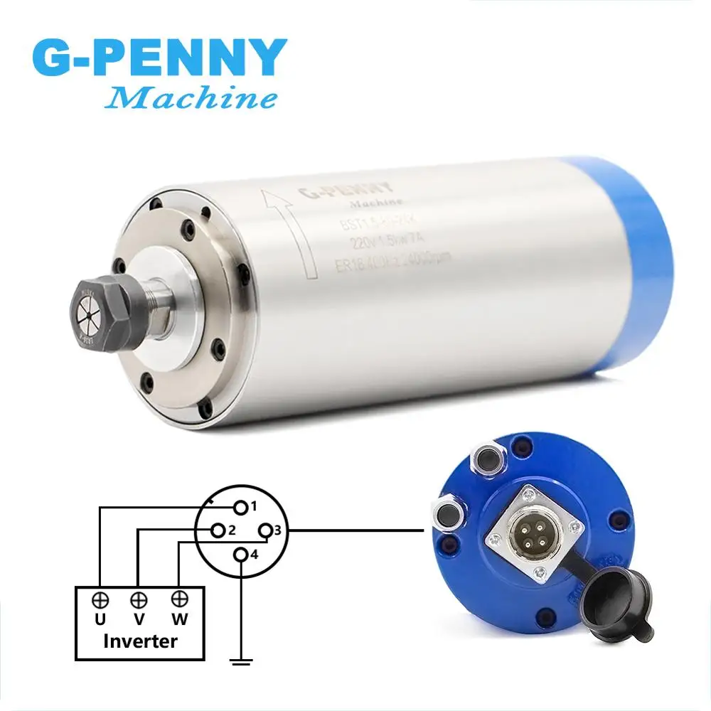 G-Penny 220v/380v 1.5kw Water Cooled Spindle ER16 400Hz Water Cooling Spindle Motor 80x220mm 4 bearings CNC Engraving Drilling