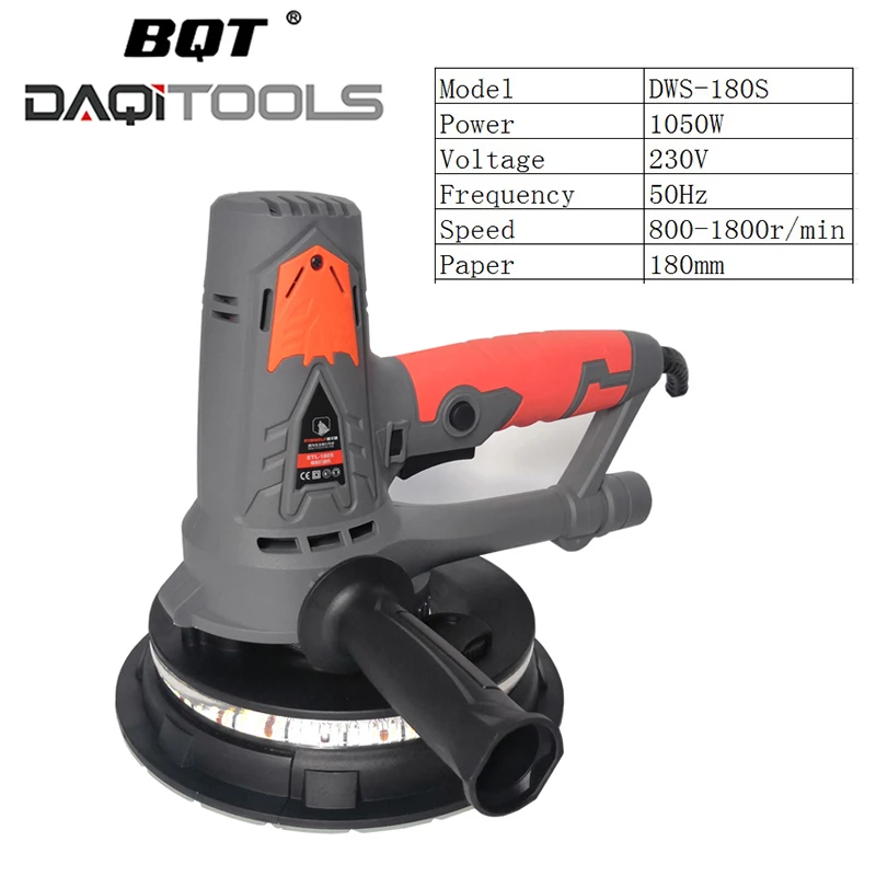 BQT 180มม.Putty มือไฟฟ้าฝุ่น Drywall ปูนปลาสเตอร์เครื่องขัด Sander เครื่องขัดส้นเท้า LED Light