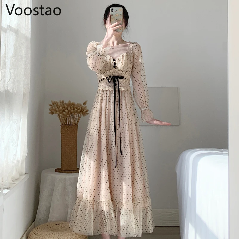 女性のためのシルクシフォンイブニングドレス,フレンチ,ヴィンテージ,シック,波状,プリント,レース,スリム,エレガント,長袖