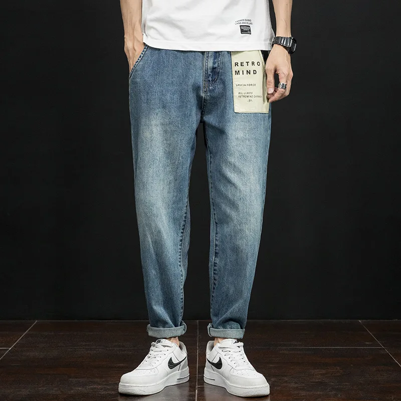 

Spring The New Men's Jeans Fashion Casual Slim Fit Soft Loose Wide Leg Simplicity Pants Blue Trend Korean Stretch Denim Trousers