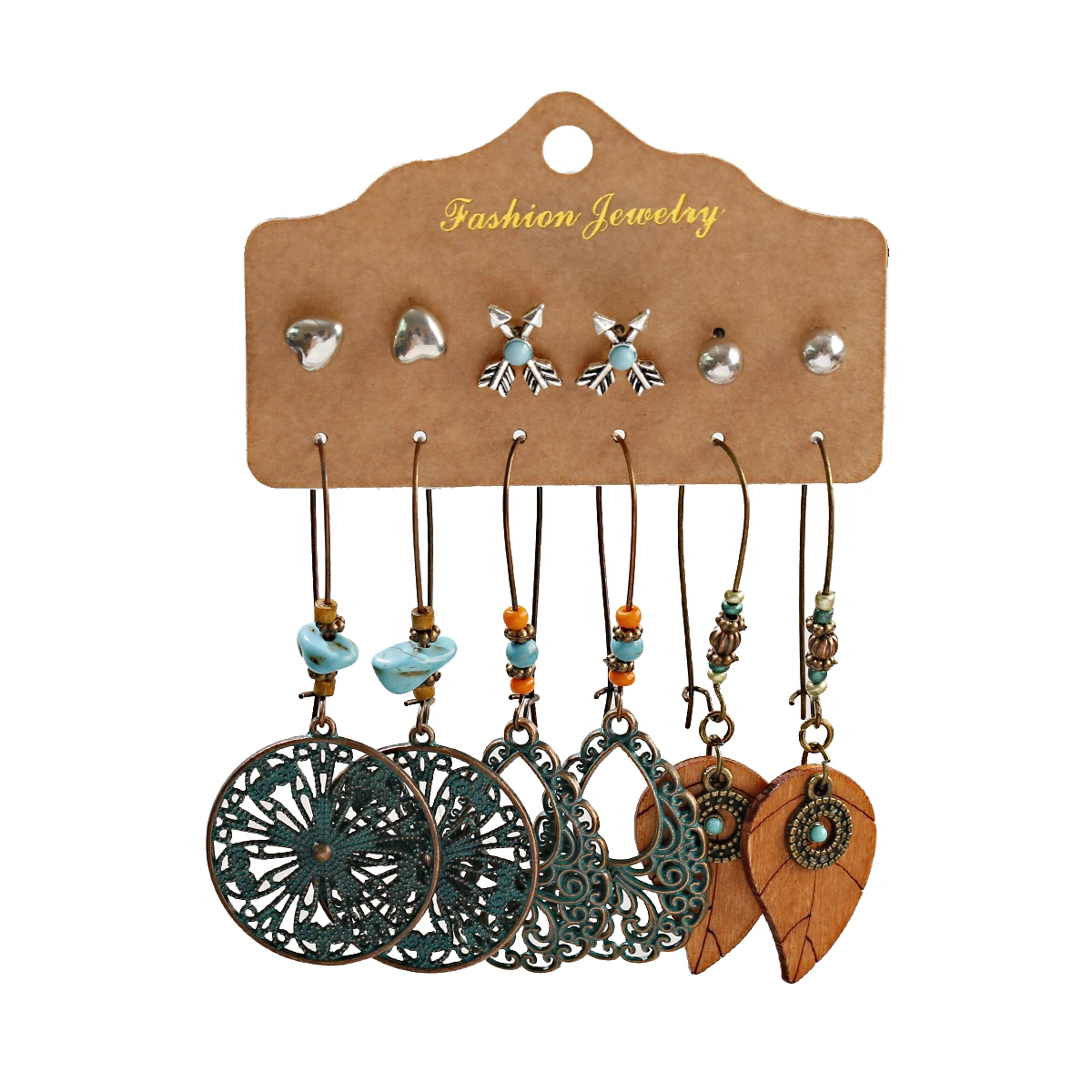 Vintage Round Dreamcatcher Beaded Earrings Set For Women Fashion Ethnic Boho Silver Color Alloy Earrings Jewelry