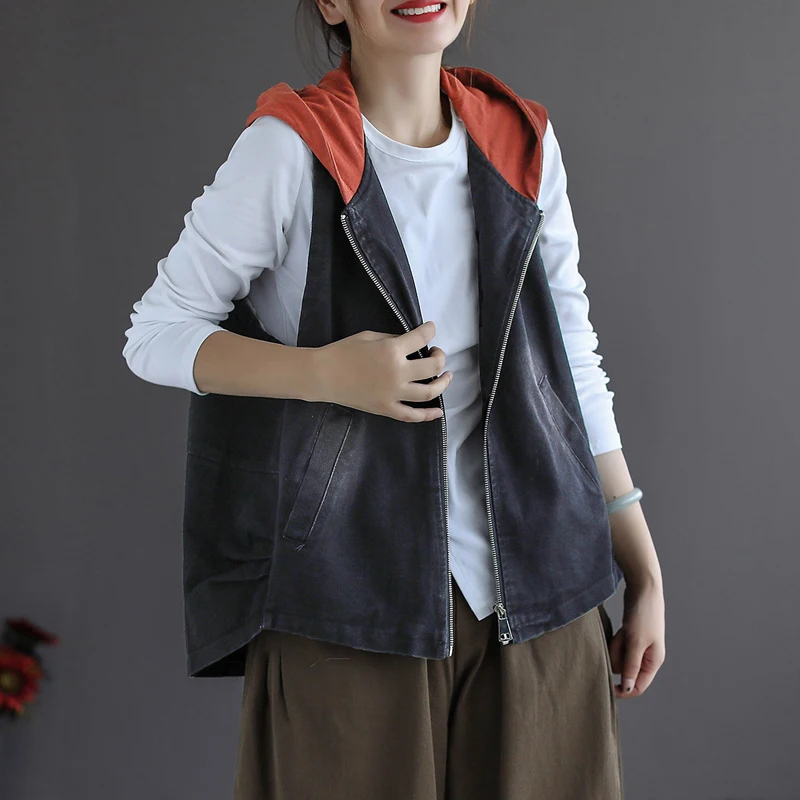 Max LuLu เกาหลีฤดูใบไม้ร่วง2021แฟชั่นสตรี Hooded สีดำ Denim Vest สุภาพสตรีซิป Casual Waistcoats หลวมเสื้อผ้าแขนกุด