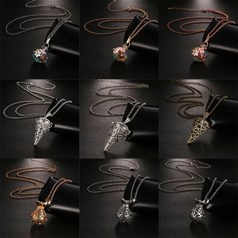 New Mexico Chime Hollow Vintage Locket Pendant Jewelry Music Ball Essential Oil Pregnancy Flower Colorful Sweater Chain Necklace