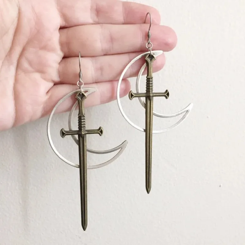 Gothic Blood Sword Earrings Ring Sword Classic Eardrop Big Sword Statement Mystical Classical Halloween Jewellery Women Gift