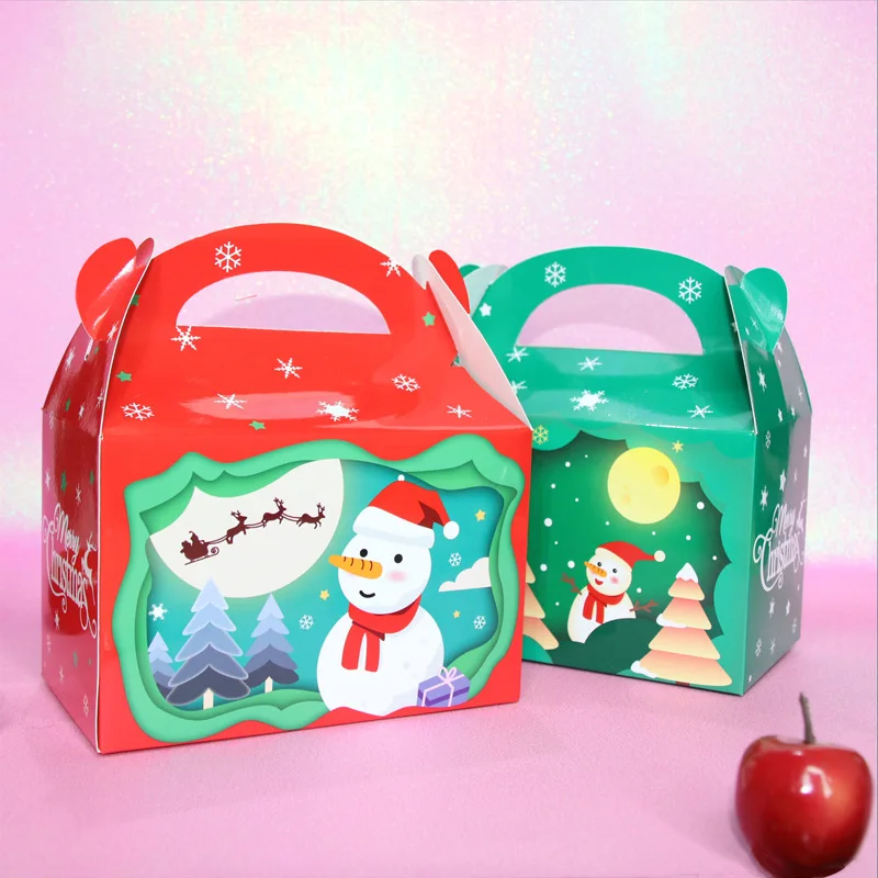 

15.5x9x16.5cm Merry Christmas Green/Red Handle Paper Box Candy Gfit Packaging Event Celebrate Supplies 100pcs/lot