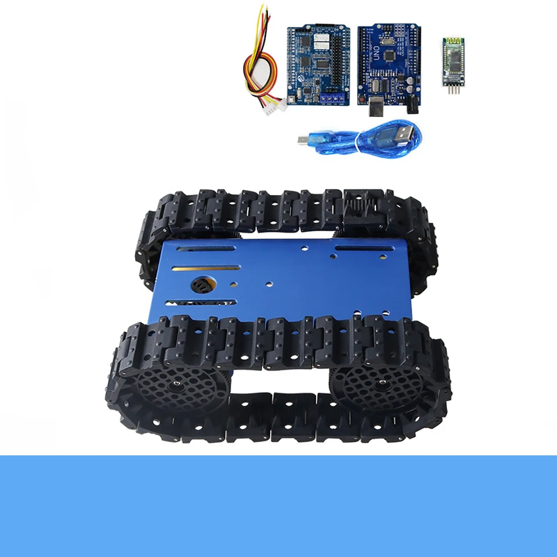 TC101 4WD Metal Smart Crawler Robot Tank Chassis with Control Kit, 4pcs TT Motors, Rubber Track DIY Toy for Arduino Education