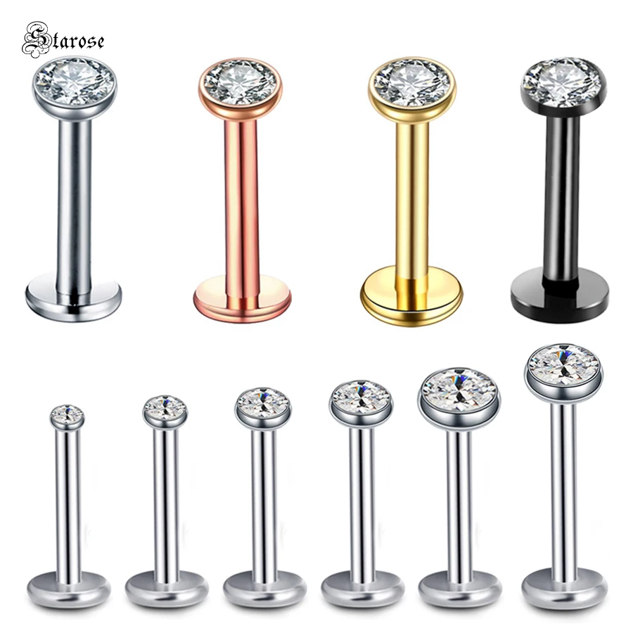 Starose 2pcs 1.2x6/8mm 1.5~4mm Top Gem Nose Piercing Stud Ear Piercing Conch Labret Lip Nose Ring Tragus Piercing Helix Earrings
