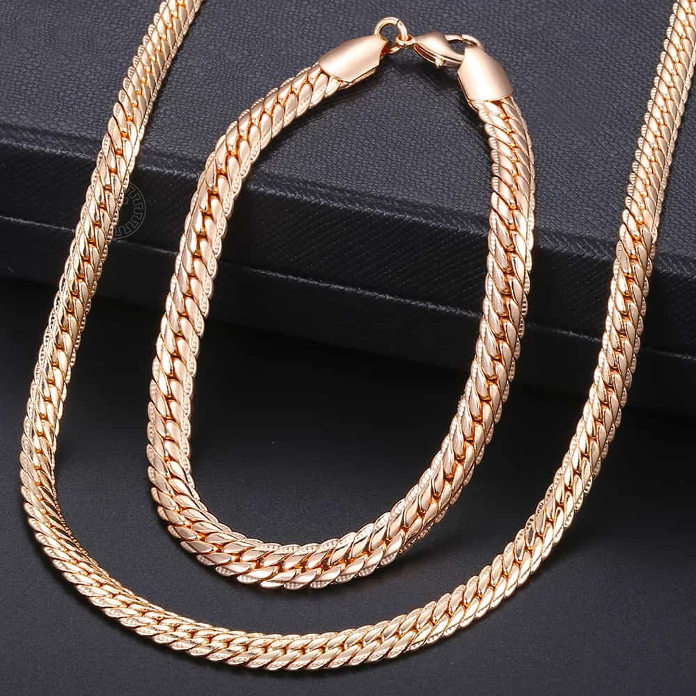 Davieslee Jewelry Set For Women 585 Rose Gold Color Braided Foxtail Link Chain Necklace Bracelet Set Dropshipping Jewelry DCSS1