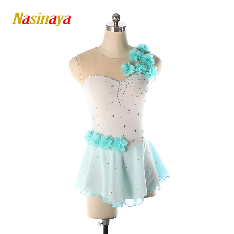 Women\'S Rhinestone Figure Skating Dress Mesh Patchwork Competition Gymnastics Leotard