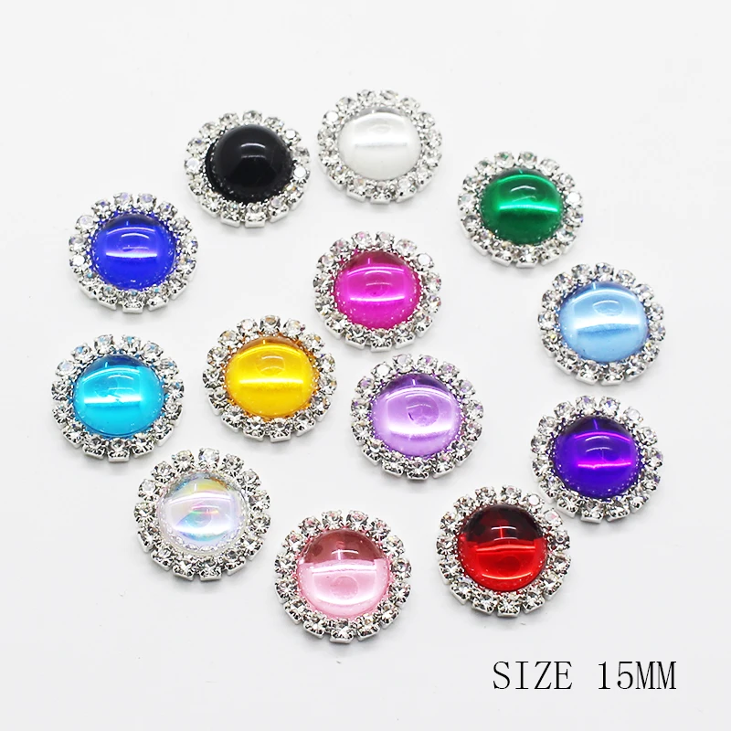 NEW Style 10pcs 15mm Glossy beads Round Diy jewelry Accessories Rhinestone Plate Wedding Invitation Clothing Accessories