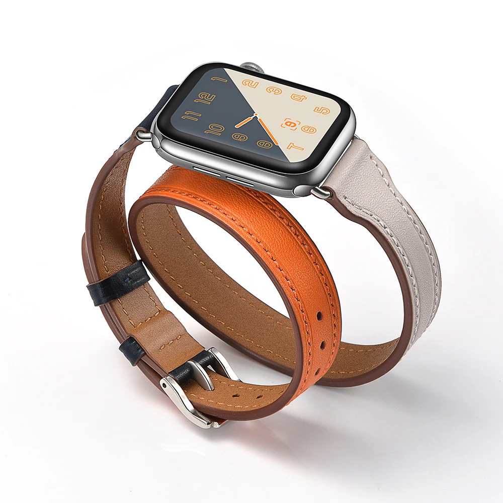 Leather Loop strap For Apple Watch Band 42mm 38mm 44mm 40mm Iwatch 5 4 3 2 1 Double Tour Wrist Strap Bracelet Watchband