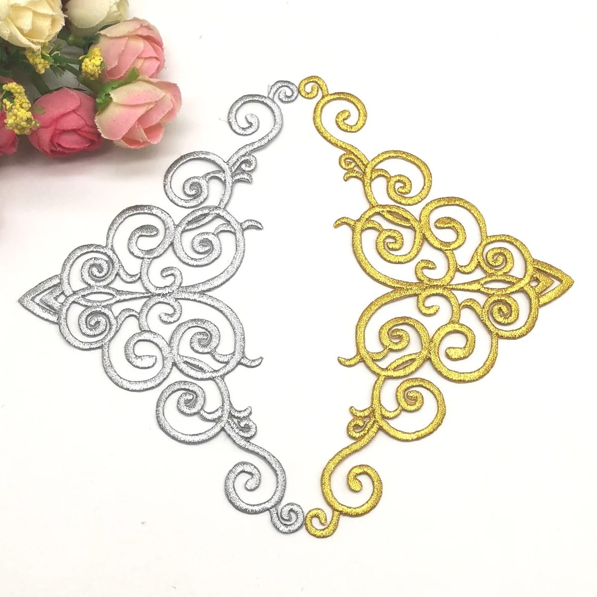 Gold Embroidery Patches Iron On Appliqued Diy Garment Costumes Trims 15cm*9cm