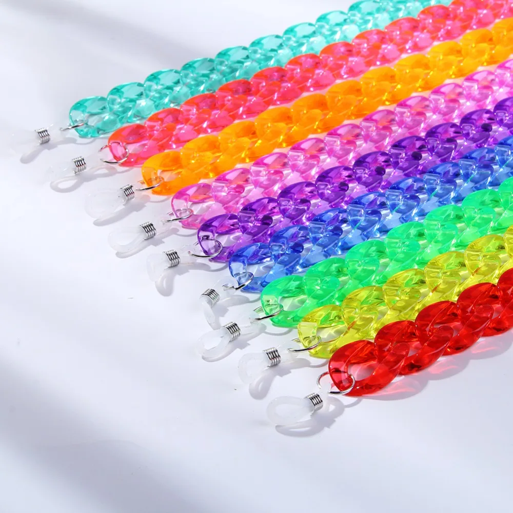 New Acrylic Clear Neon Color Glasses Chain For Women Reading Sunglasses Chain Glasses Hanging Cord Holder Neck Chains Strap Rope