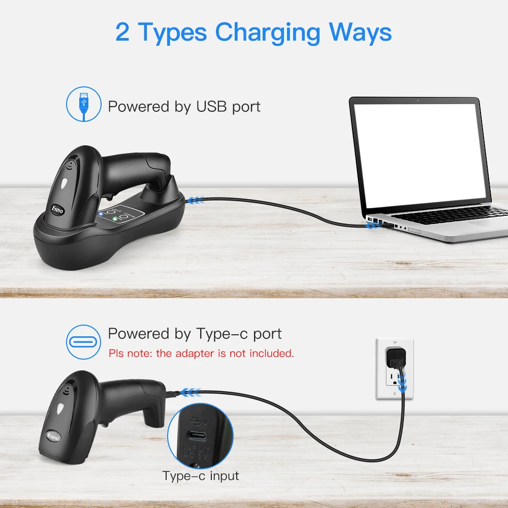 Eyoyo-escáner de código de barras EY-6900D 1D, lector de código de barras inalámbrico de mano, receptor de cuna USB, Base de carga, escaneo de