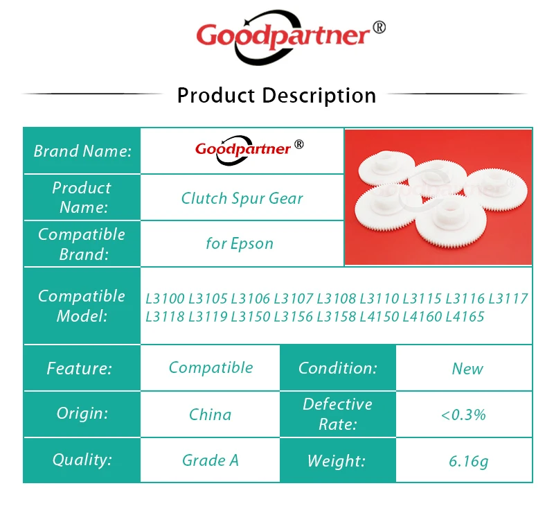 10X шестерня сцепления для Epson L3100 L3105 L3106 L3107 L3108 L3110 L3115 L3116 L3117 L3118 L3119 L3150 L3156 L3158 L4150 L4160 L4165