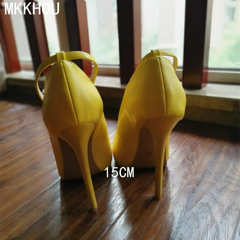 MKKHOU Fashion Single Shoes Women New Four Seasons Shoes High Heels Original Design Simple Yellow Pumps 15cm Sexy Ladies Shoes