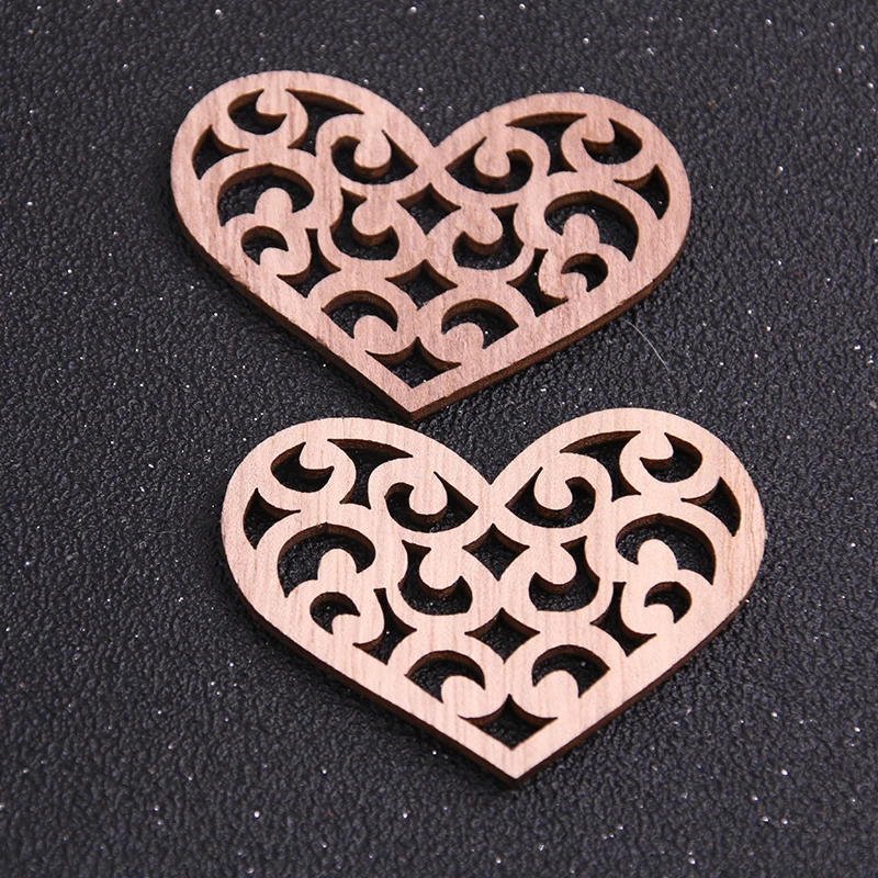 10Pcs Unfinished Mix Carved Heart Wooden Scrapbooking Crafts For Handmade DIY Handcraft Wood Slices Home Decoration