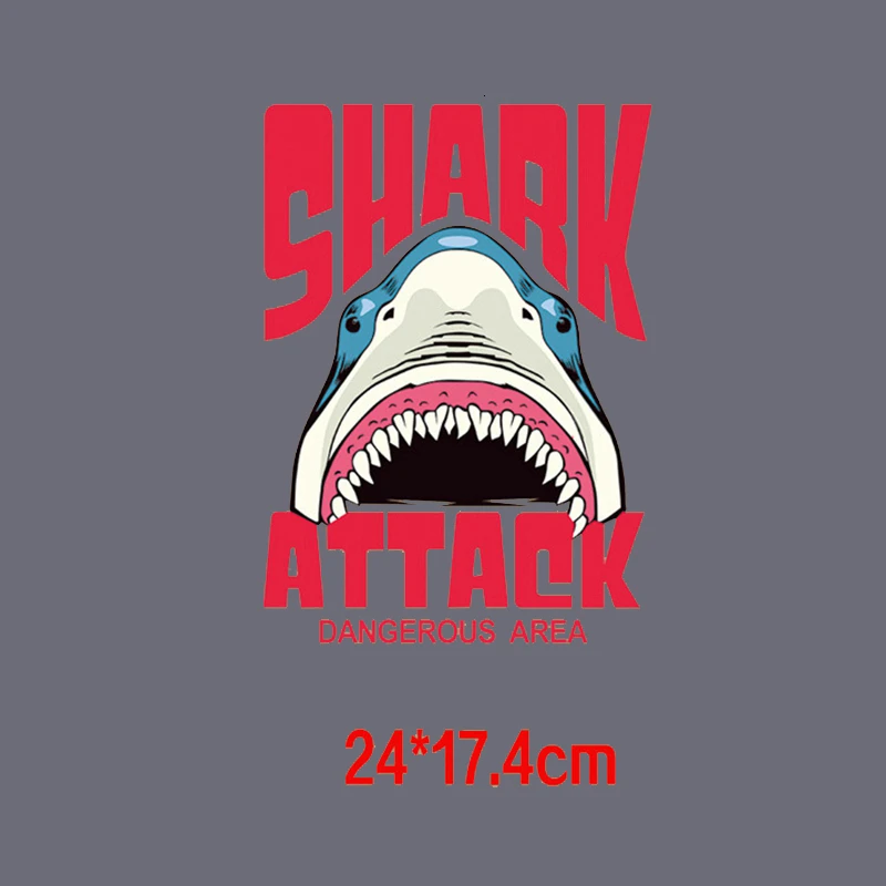 Cool Shark series patches Punk style iron on transfer accessories patch heat transfers stickers for dresses T-shirt decorate