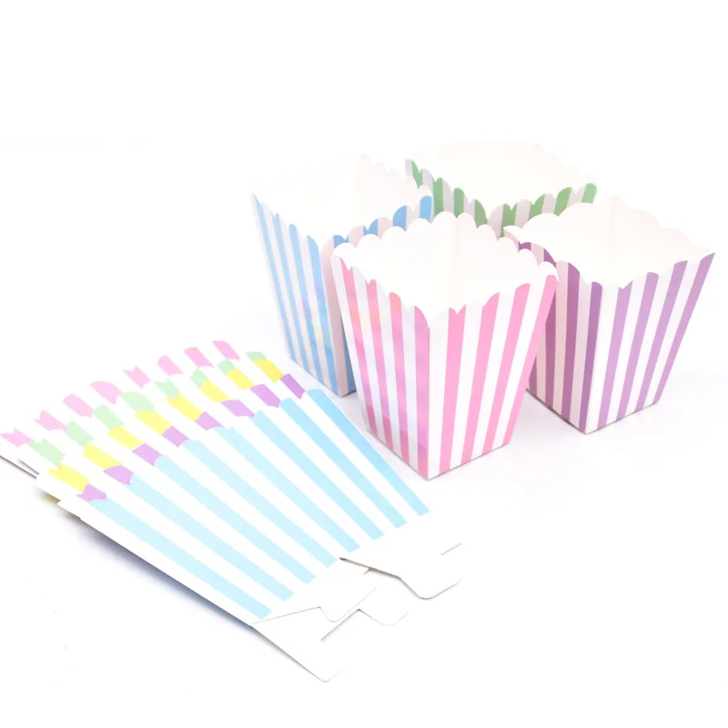 12pcs Paper Candy Popcorn Box/Cup Pink Blue Pastel Rainbow Birthday Party Decoration Baby Shower Tableware