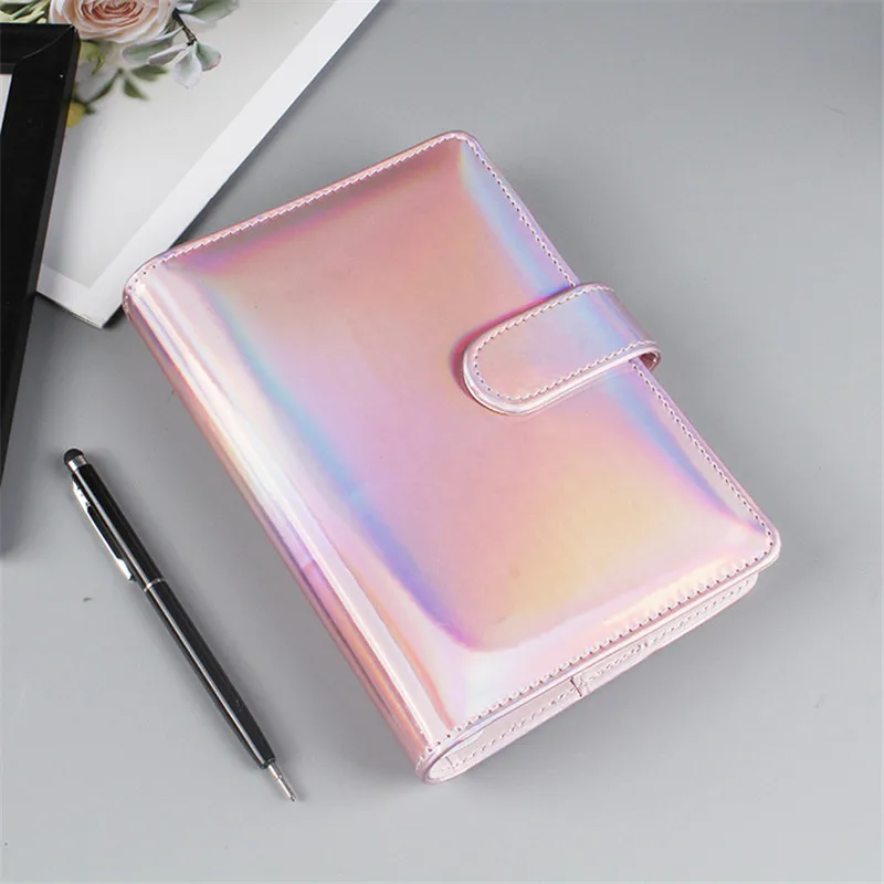 Cute Laser PU Leather DIY Binder Notebook Kawaii Pink Planner Scrapbook Gift Soft Cover Creative School Supplies Journal Diary