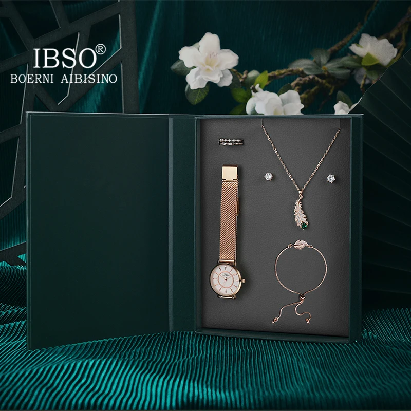 IBSO Women\'s Watch Set Green Gift Box The Book Of Wishes New Luxury Quartz Ladies Customized Retro Design Beauty United Jewelry