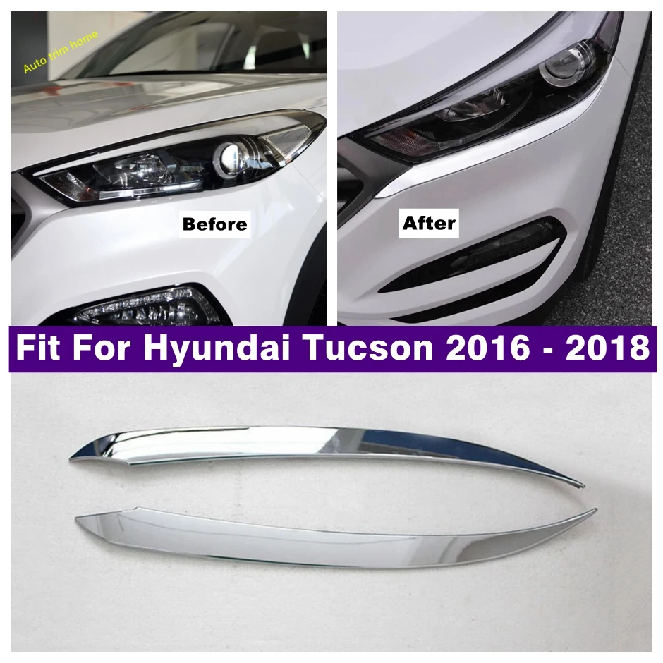 

ABS Chrome Head Lights Lamps Eyelid Eyebrow Decoration Panel Strip Cover Trim Fit For Hyundai Tucson 2016 - 2018 Car Accessories