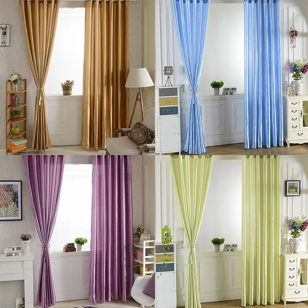 Satin Fabric Curtain European American Style Multicolor Solid Window Door Room Panel Shade Curtain Drape Home Decor Supplies