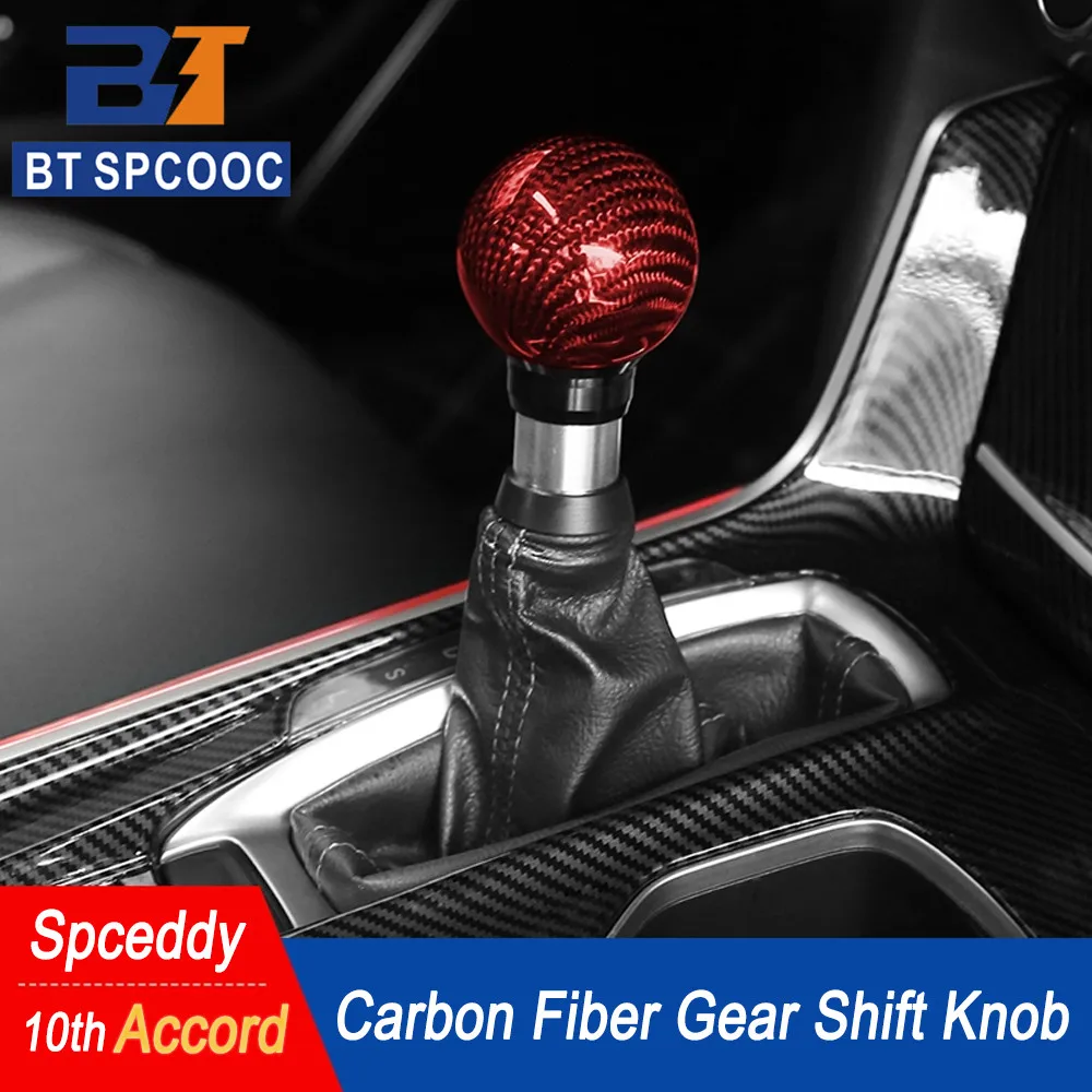 Racing Gear Head Shift Knob Carbon Fiber Press Down To Unlock Shifter Knob Fit For Honda Accord 10th Black Red Silver