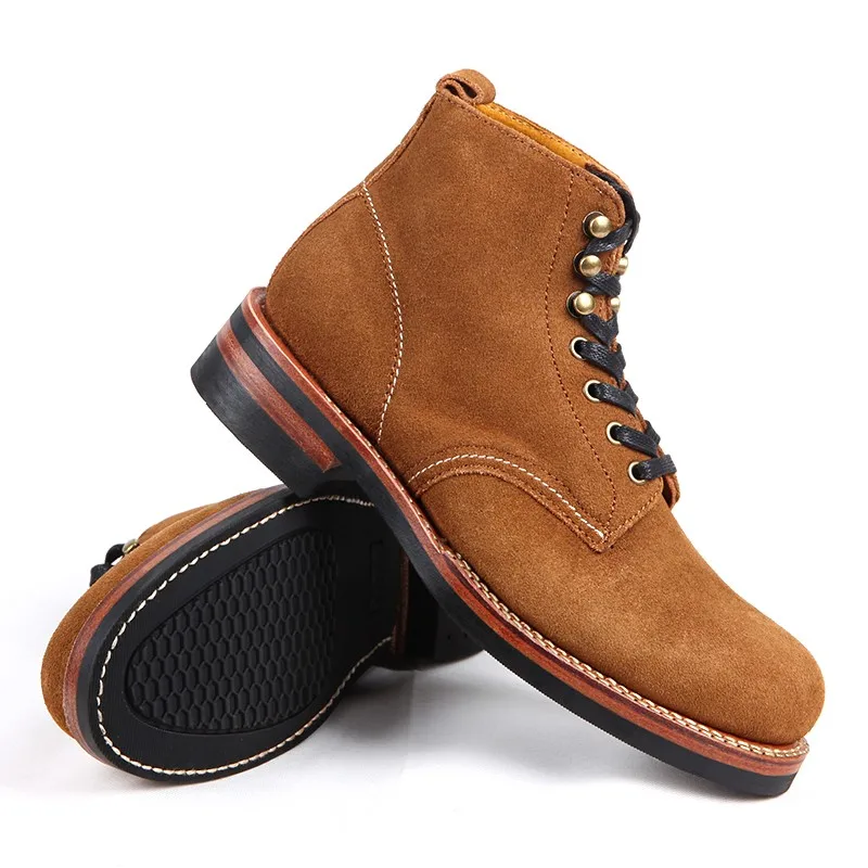 Autumn Cowhide Genuine Leather High Top Work Shoes Men Lace Up Platform Vintage Cowboy Ankle Boots Fashion Men Motorcycle Boots