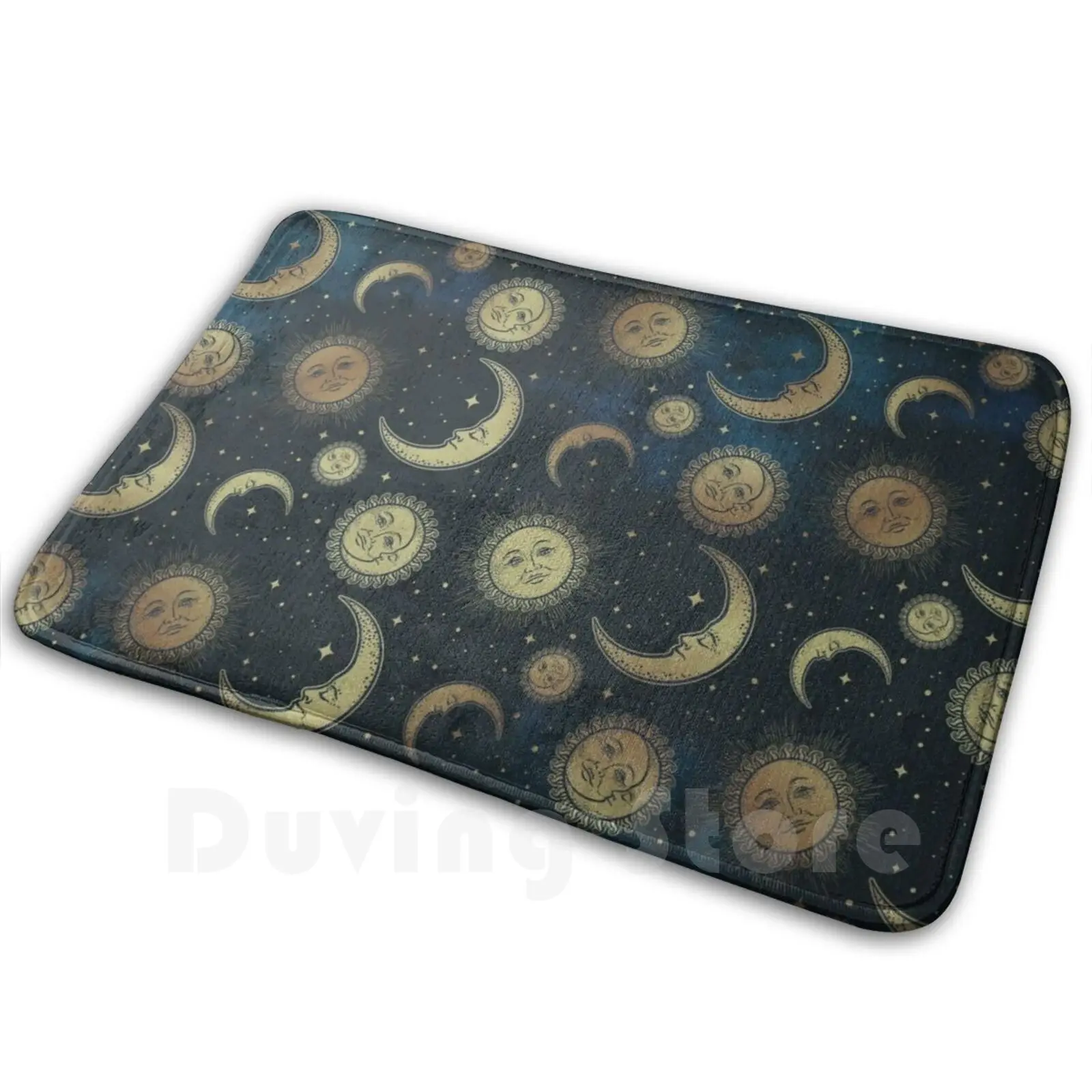 

Retro Sun Moon And Stars Vintage Celestial Night Carpet Mat Rug Cushion Soft Non-Slip Gold Sun Moon Stars Retro Vintage