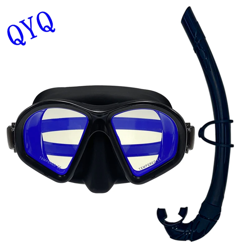 QYQ máscara de buceo de moda con lente de vidrio templado de hierro de Color galvanizado, tubo de ventilación de gel de sílice respetuoso con el medio ambiente