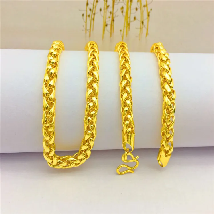 Fashion Luxury Thailand Sand Gold 14K Necklace Thick Yellow Gold Chain Necklace for Women Men Wedding Engagement Jewelry Gifts