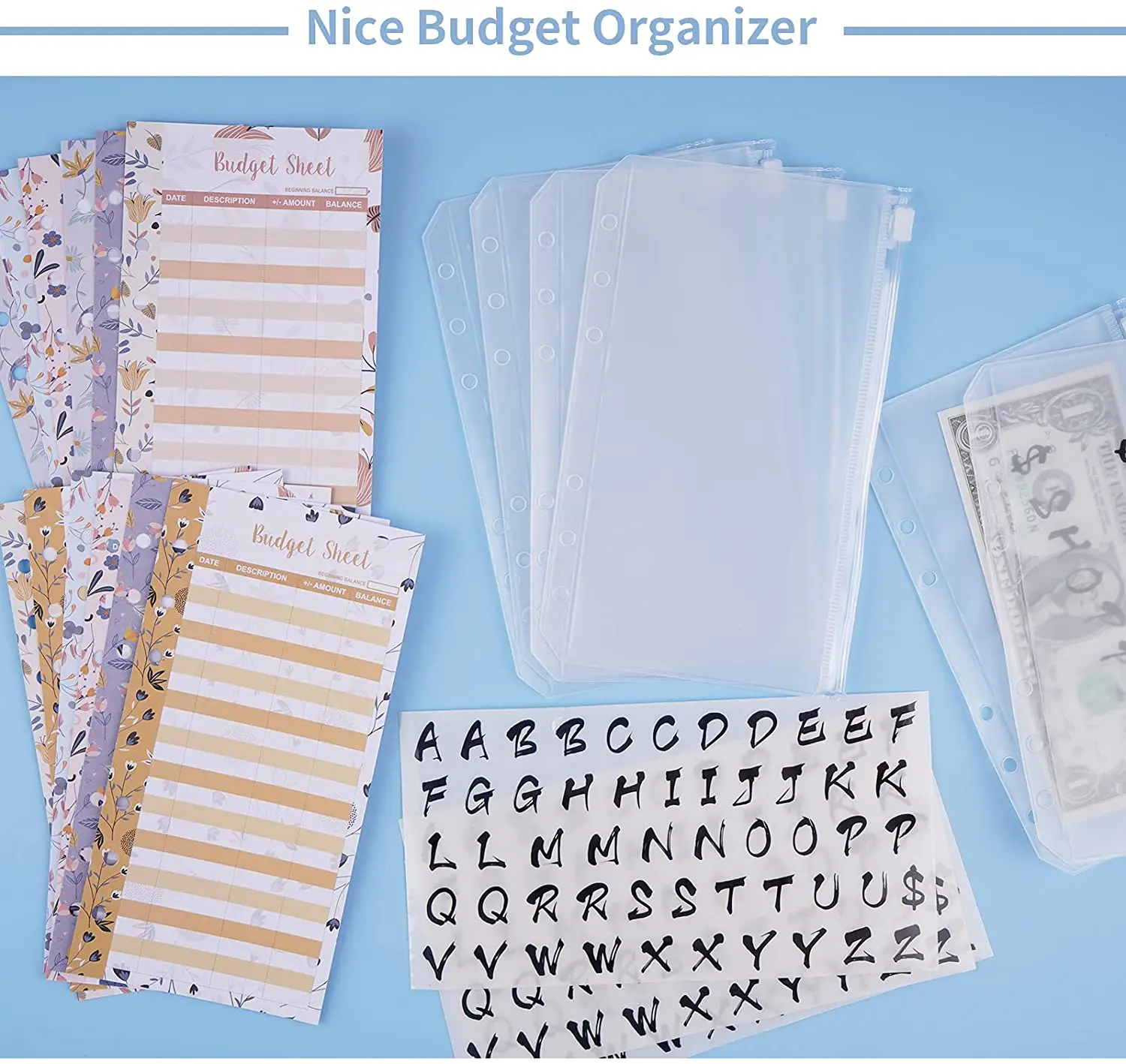 30 Pieces Budget Binder Money Saving Envelopes System, 12Pcs  Zipper Pockets, 12 Expense Budget Sheets,6 Letter Sticker Labels