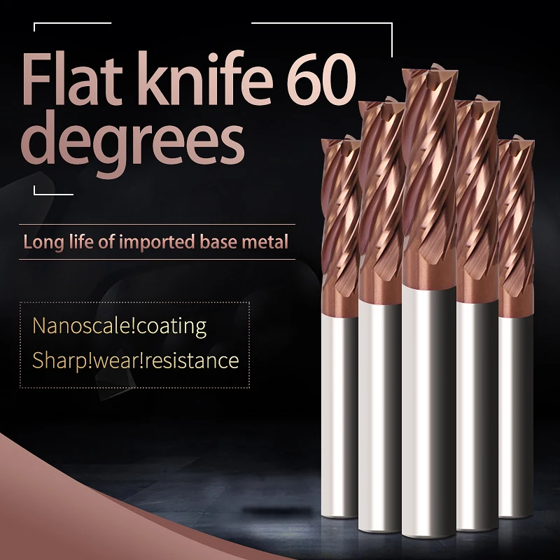 Fresa de ponta de carboneto hrc60, fresa de corte de 1, 2, 4, 5, 6, 8, 10, 12mm, 4 sulcos, revestimento de liga, aço de tungstênio, ferramentas de corte cnc, fresas de frontal