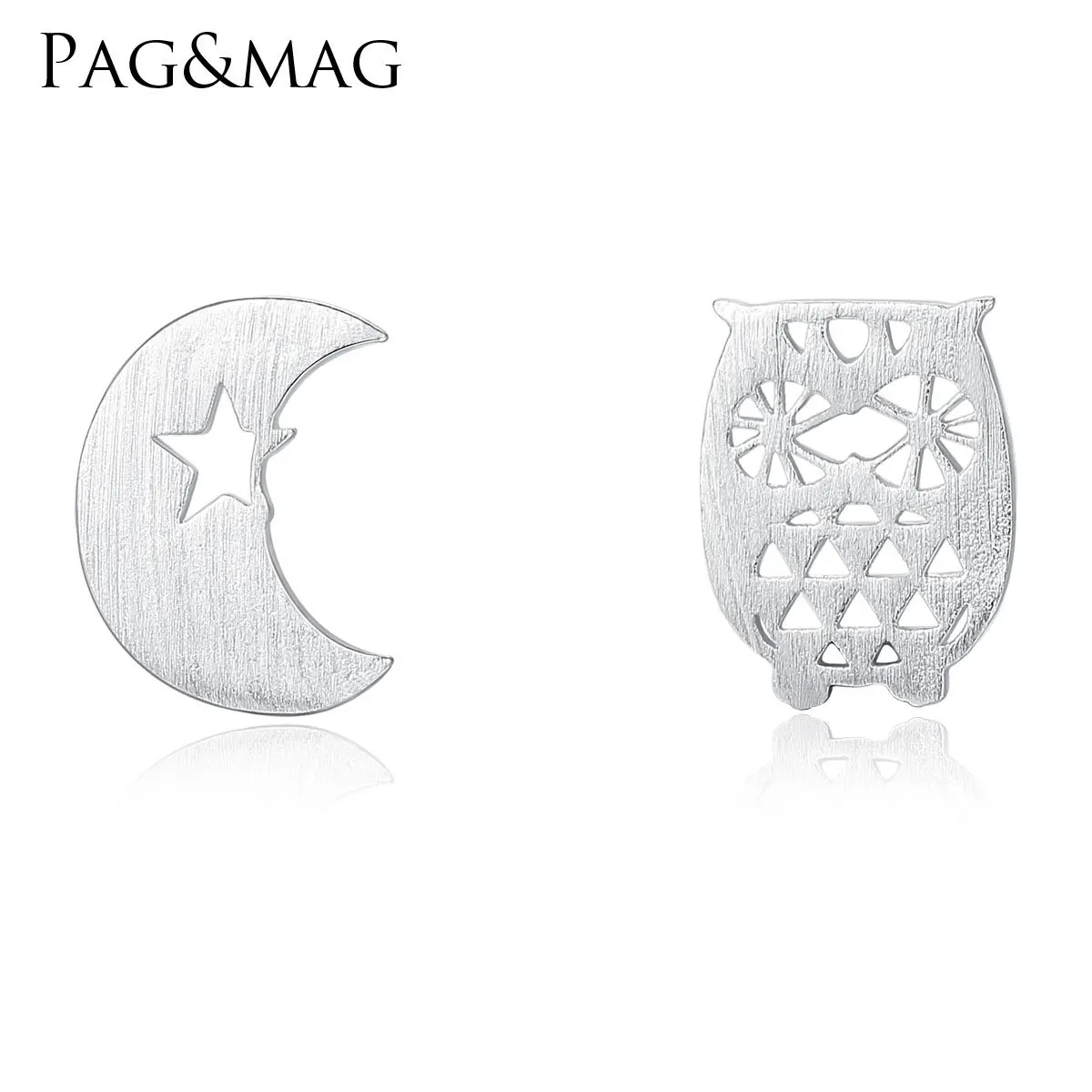 PAG&MAG Korean sterling silver jewelry s925 earrings female creative pattern brushed earrings asymmetric Tremella ornaments