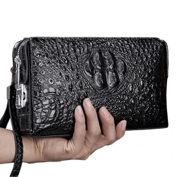 Portefeuille antivol à motif crocodile pour homme, sac à main d'affaires, sac à main en cuir fendu, pochette à verrouillage par mot de passe, grande capacité