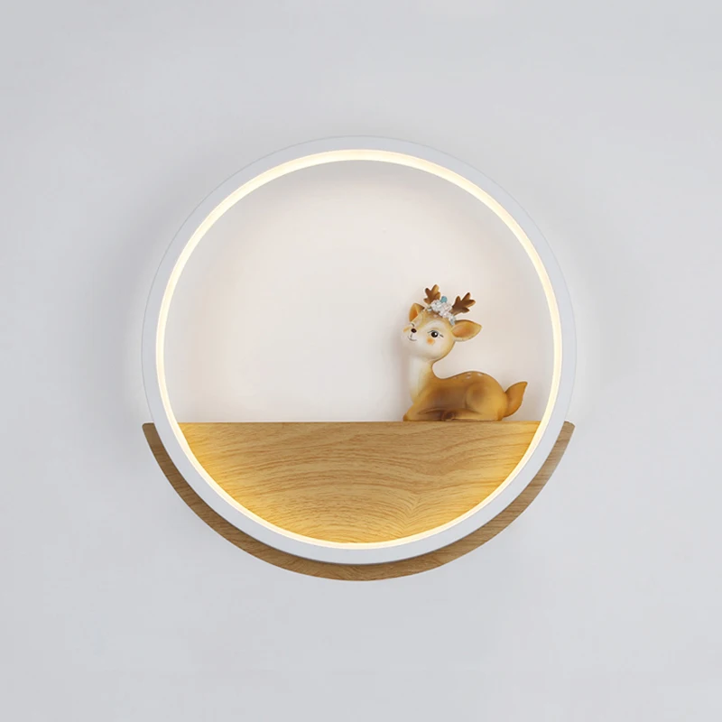 

Wall lamp living room background wall simple modern round lovely deer restaurant study led bedroom bedside lamp