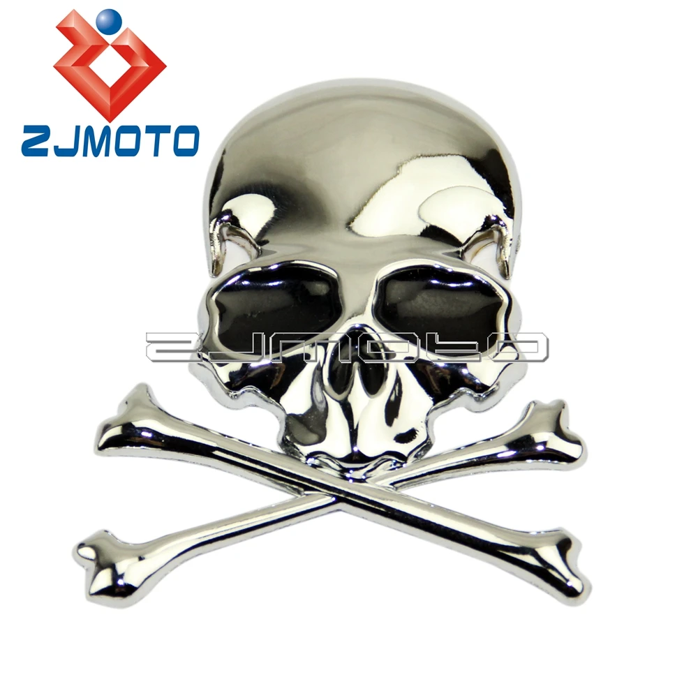 3D Chrome Metal Skull Car Trunk Motorcycle Fuel Tank Emblem Badge Decal Sticker For Harley Chopper Bobber Custom