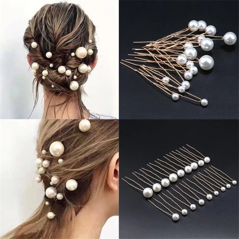 Luxury U-shaped Pin Rhinestone Barrette Clip Hairpins Simulated Pearl Bridal Tiara Hair Accessory Wedding Hairstyle Design Tools