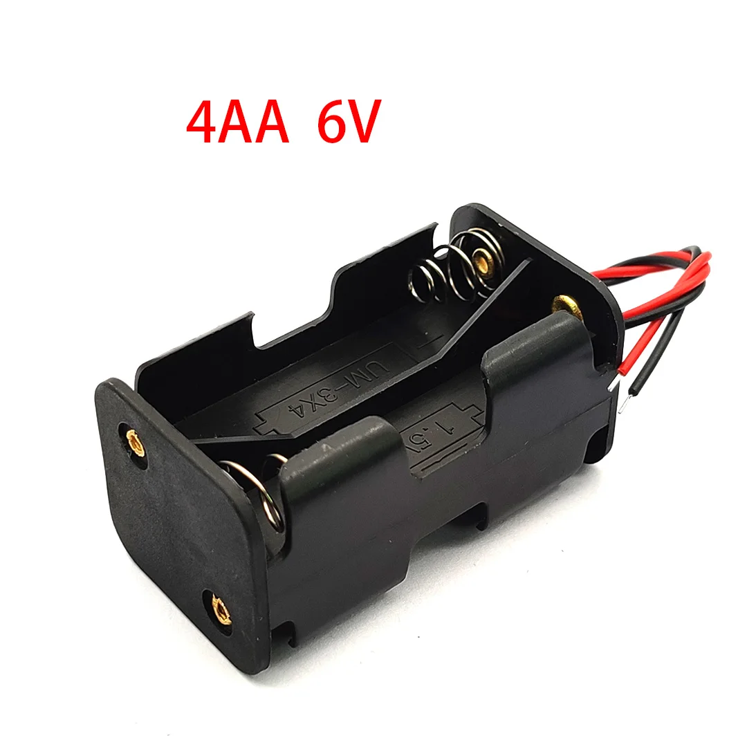 High Quality AA Battery Holder 6V for 4 x AA Batteries Black Plastic Storage Box Case Dual Layers With Wire Lead