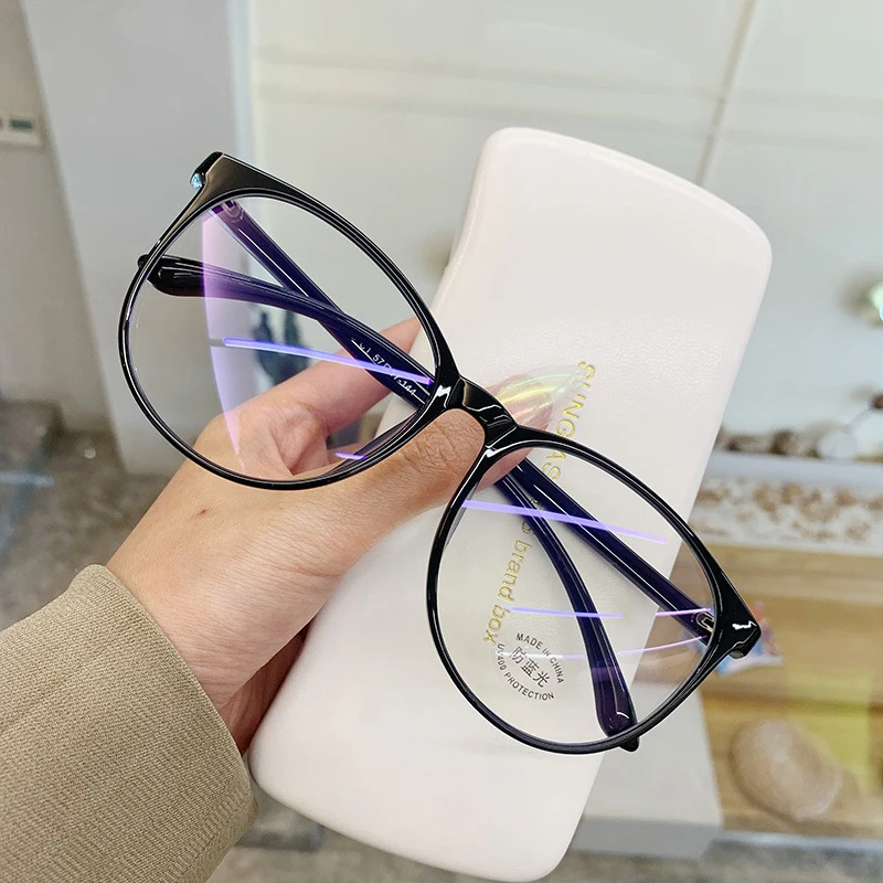 Oversized Round Horn Rimmed Eye Glasses Clear Lens Oval Frame Anti-Blue Anti Eyestrain Headache for Reading/Gaming LL@17