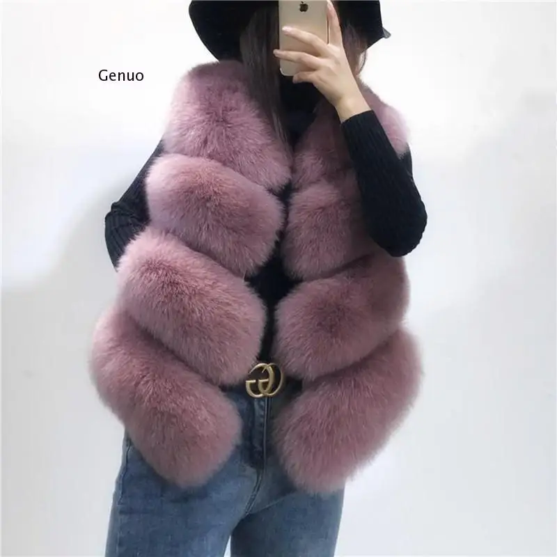 Faux Fur Vest Coat Casual Warm Slim Sleeveless Faux Fox Fur Vest Winter Faux Fur Coats Women Pink Fur Jacket New Fashion