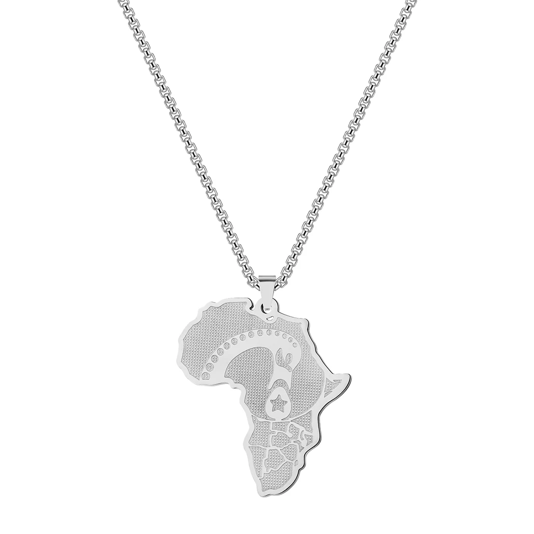 African Map Afinkra Sankofa Pendant Necklace Men Women Stainless Steel Africa Map Jewelry Party Collar Dropship