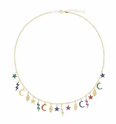 35+10cm choker women Necklace Lover's Gold Color Moon & Star eye lightning Pendant Necklace Engagement Jewelry