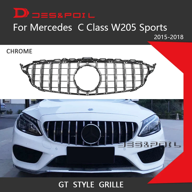 C Class W205 GT Grille Panamericana Grid Auto Front Bumper Racing Grill Sports AMG Line Only 2015-2018 C180 C200 C220 C250 C43