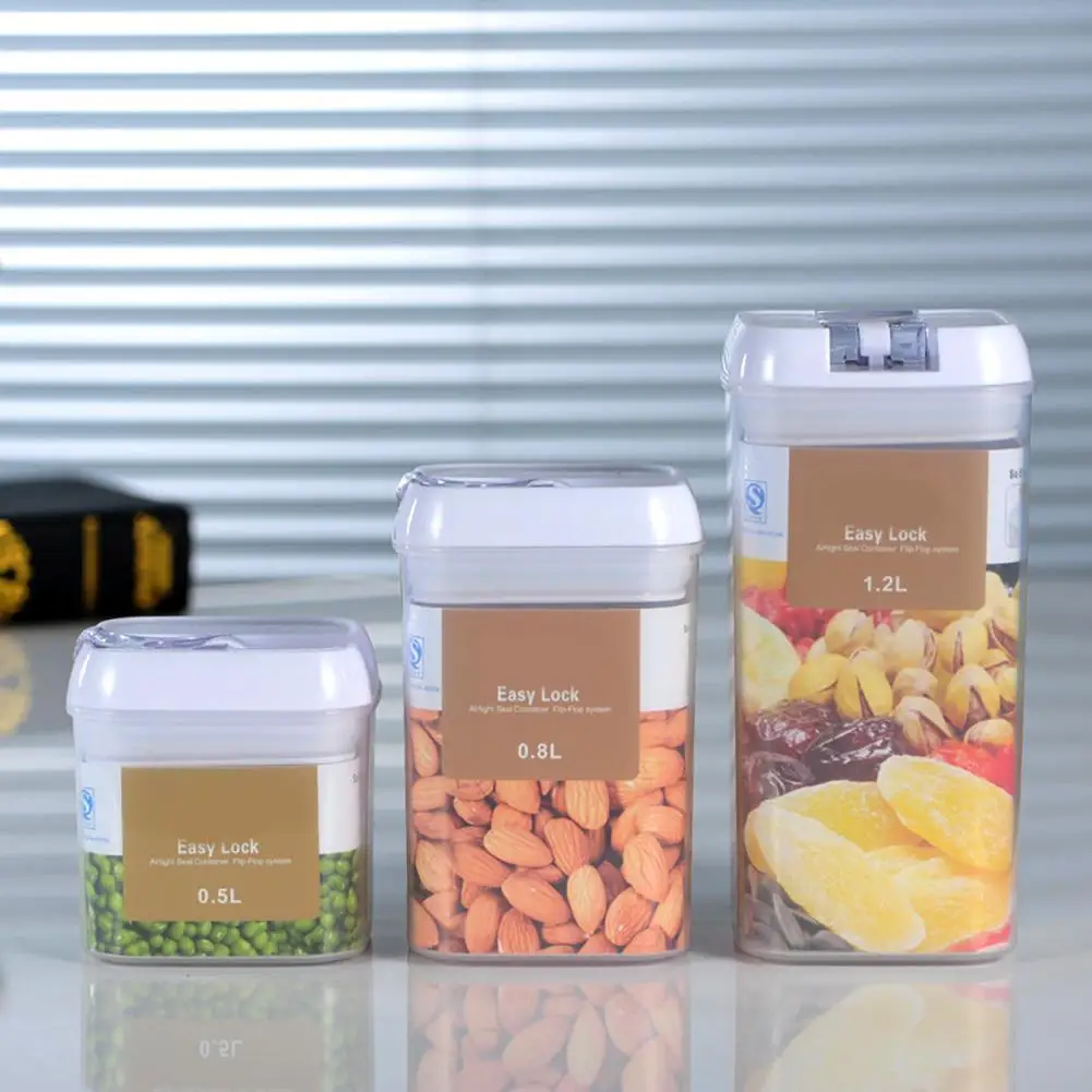 Portable Rectangular Dry Food Cereal Flour Beans Airtight Storage Container Holders Airtight Storage Container Holders