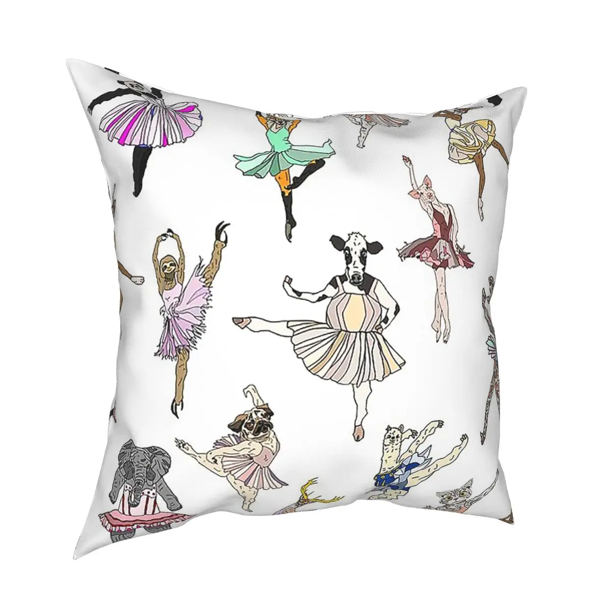 Animal Ballerinas Pattern Ballet Pillowcase Home Decor Dance Cushion Cover Throw Pillow for Car Double-sided Printing Vintage