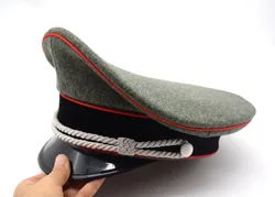 Reenactment GERMAN ELITE OFFICER WOOL HAT CAP W RED PIPE SILVER CHIN CORD Replica